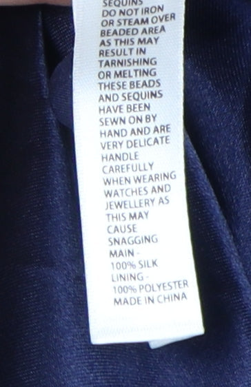 Monsoon Women's Blue Silk A-Line Midi Dress 12