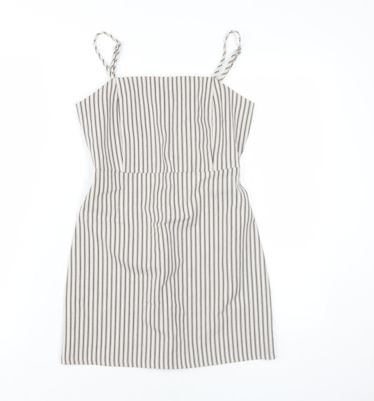 Pull & Bear Women's Grey Striped Slip Dress Size 8
