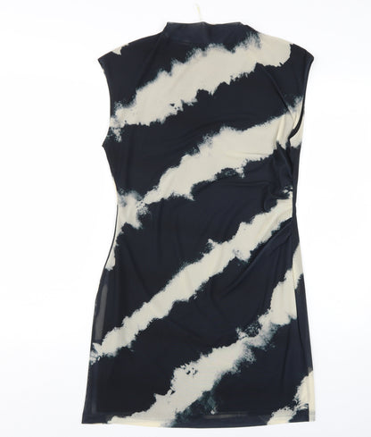 Marks and Spencer Women Black Beige Mock Neck Dress