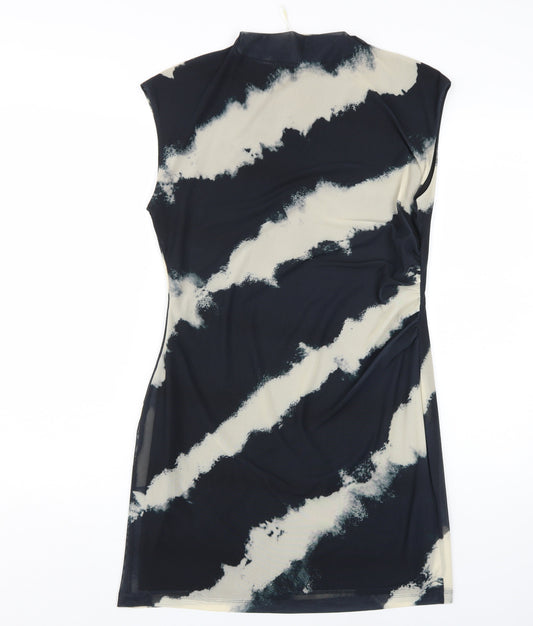 Marks and Spencer Women Black Beige Mock Neck Dress