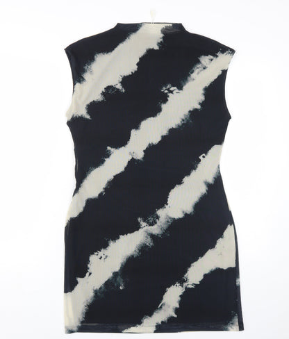 Marks and Spencer Women Black Beige Mock Neck Dress