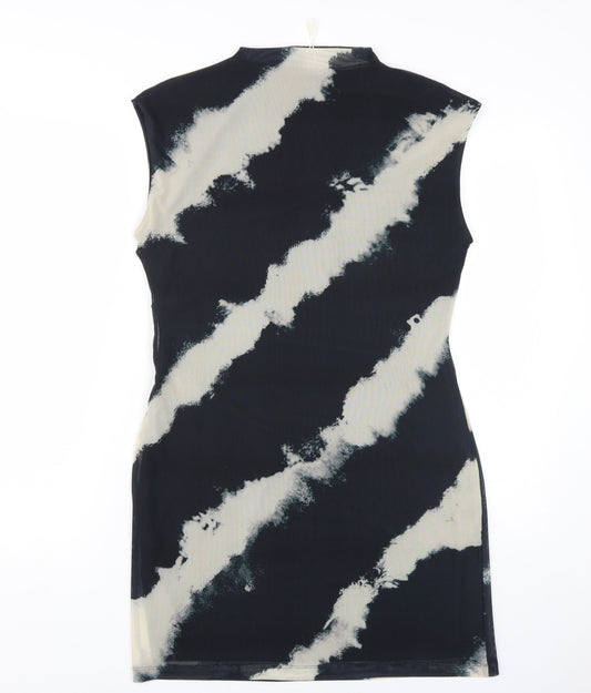 Marks and Spencer Women Black Beige Mock Neck Dress