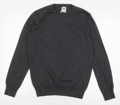 Zara Men's Grey Wool Pullover Jumper M