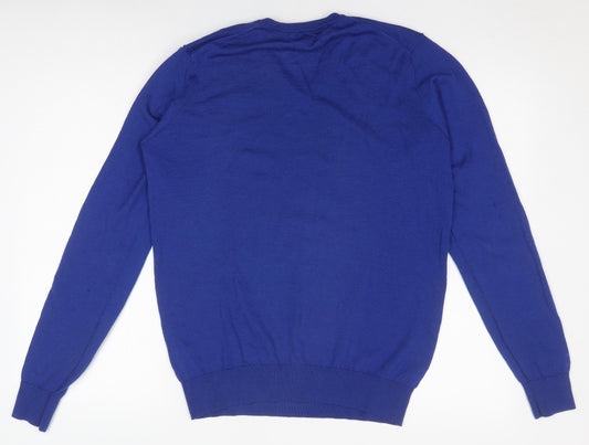 Mark Law Men's Blue Wool V-Neck Pullover Jumper M