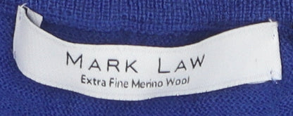 Mark Law Men's Blue Wool V-Neck Pullover Jumper M