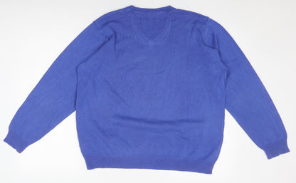 Marks & Spencer Men's Blue Cotton V-Neck Pullover Jumper L