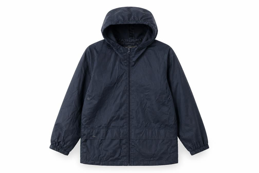 Front view of Regatta boys’ blue windbreaker jacket 8y waterproof hooded