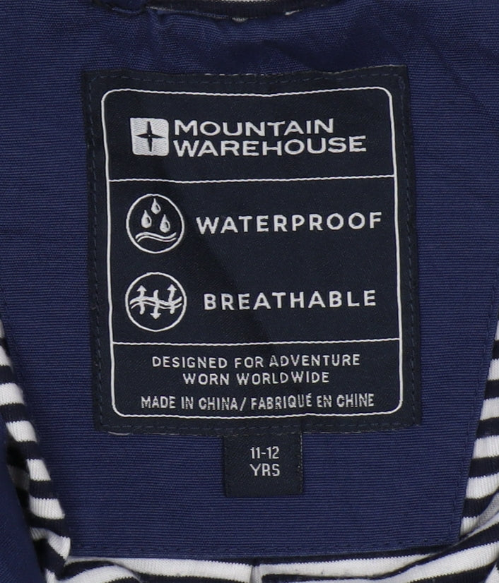 Mountain Warehouse Boys Blue Rain Coat 11-12Y Waterproof Hoodie