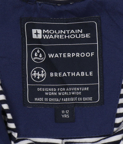 Mountain Warehouse Boys Blue Rain Coat 11-12Y Waterproof Hoodie
