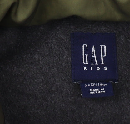 Close-up detail of Gap boys’ green camouflage puffer jacket, 10 years