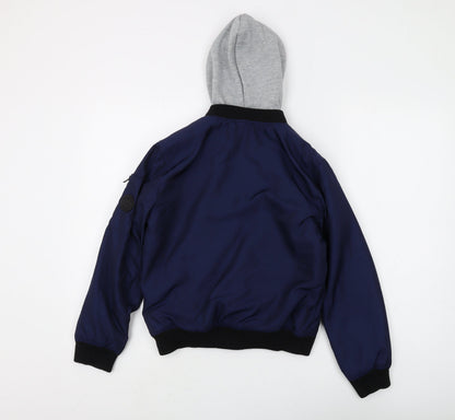 Lee Cooper Boys Blue Grey Hooded Bomber Jacket Size 11-12