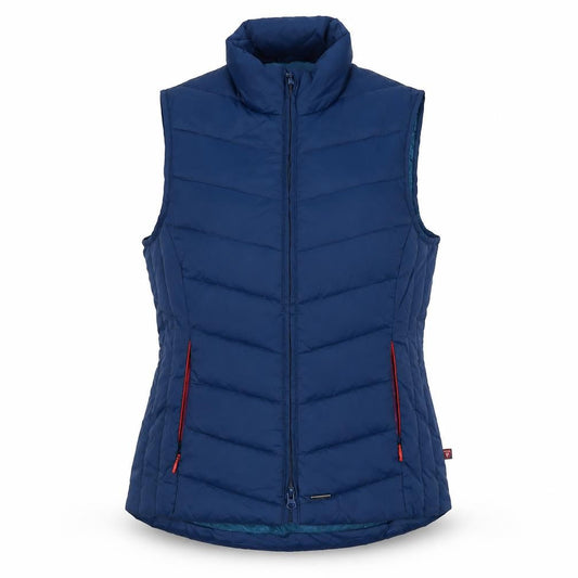 Front view of Toggi Women's Blue Puffer Waistcoat, size 10, Casual Winter