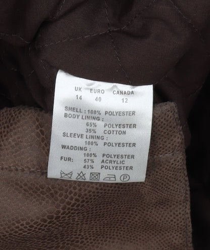 Jacques Vert Women's Brown Pea Coat, Size 14, Fur Trim