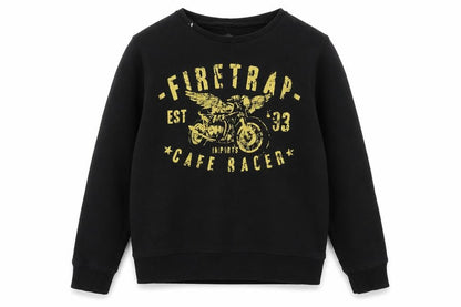 Front view of Firetrap boys’ black graphic pullover sweatshirt, size 13