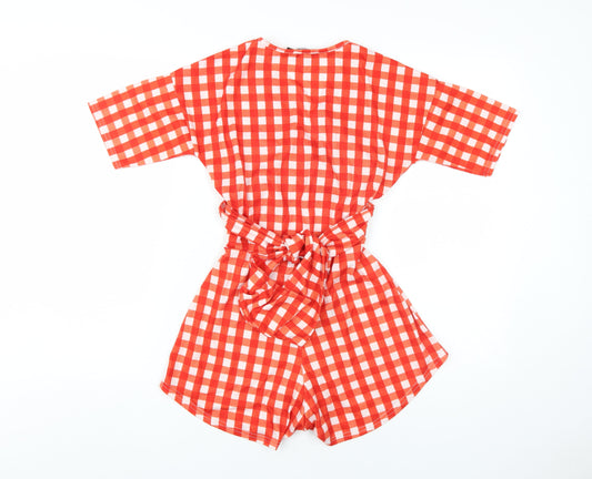 PrettyLittleThing Women's Red Gingham Playsuit Size 8