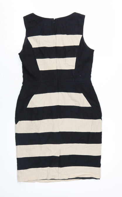 Debenhams Women's Black Beige Striped Sheath Dress
