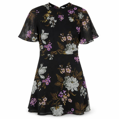 Warehouse Women's Black Floral Fit & Flare Dress, Size 10