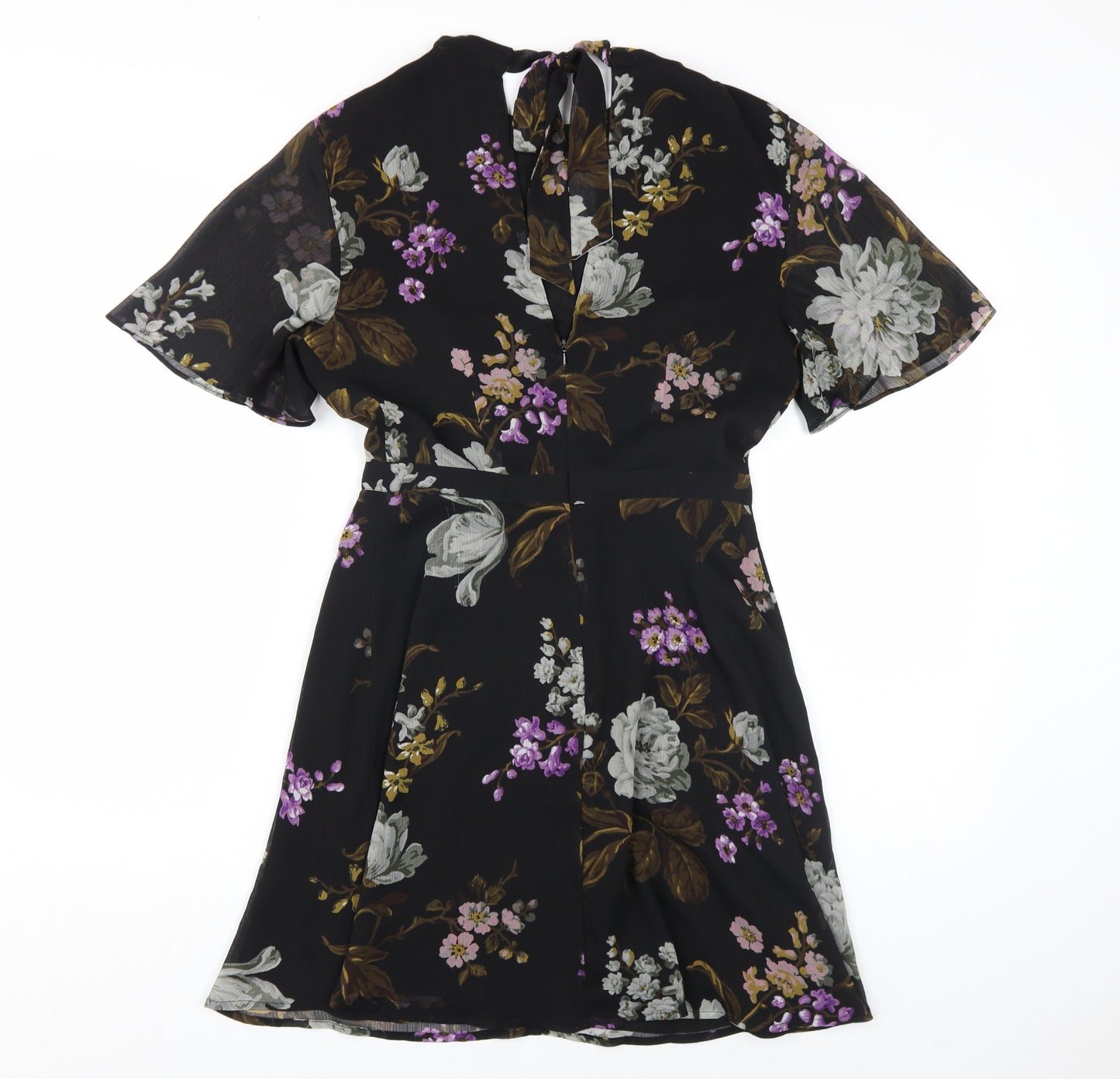 Warehouse Women's Black Floral Fit & Flare Dress, Size 10