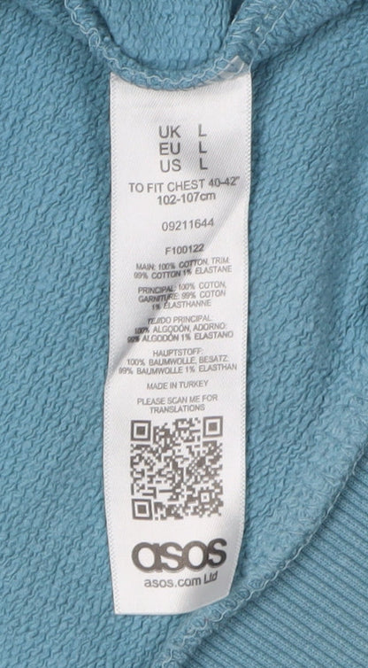Mens UK Size L ASOS Blue Pullover Hoodie
