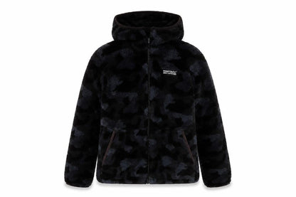 Front view of Regatta boys’ black camouflage puffer jacket 11-12 years