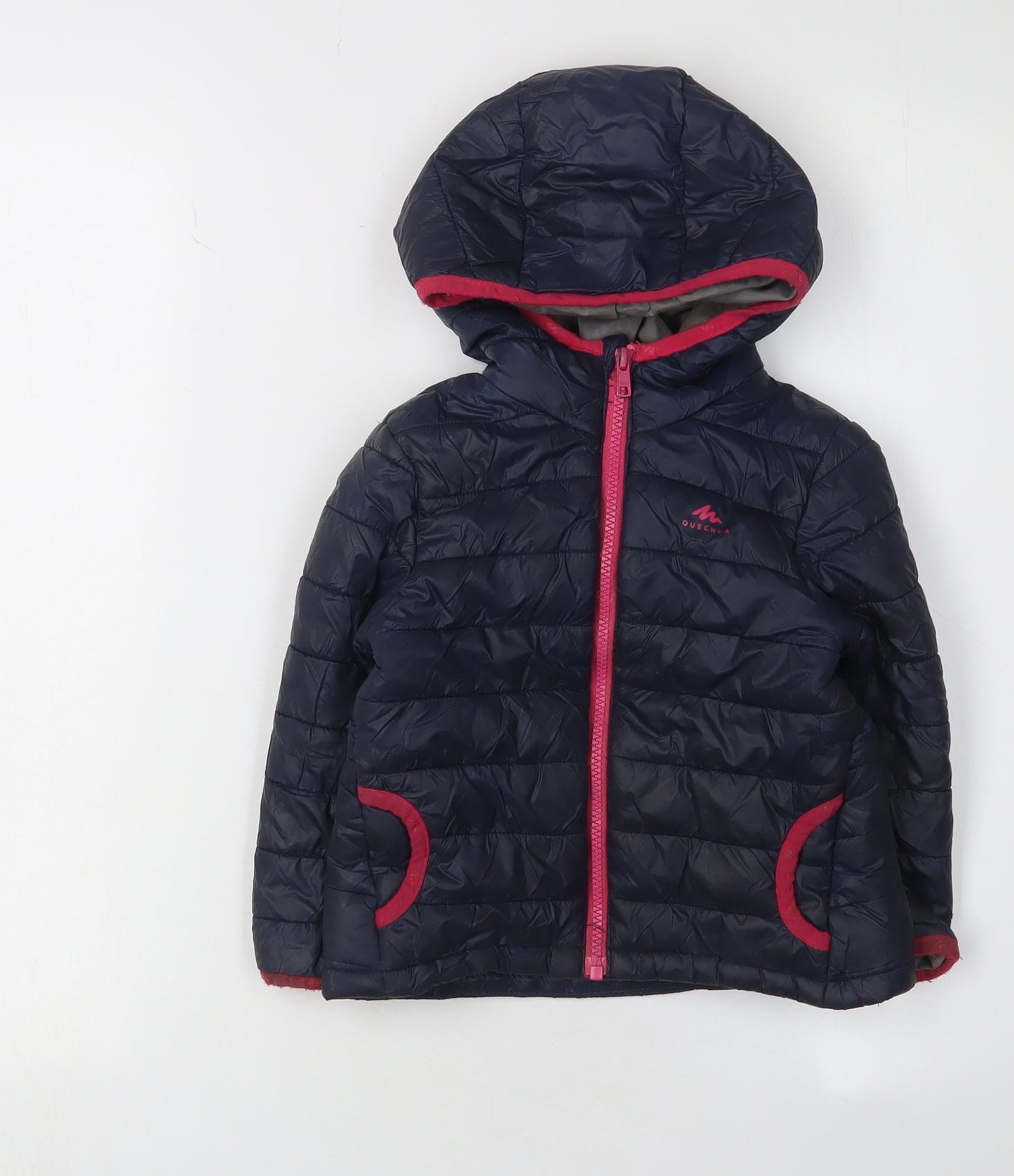 Decathlon Girls Blue Puffer Jacket 2-3 Years Hooded Lightweight