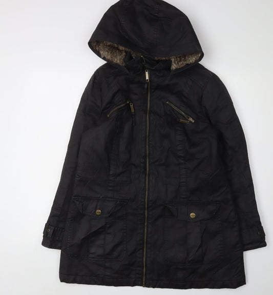Denim Co. Women's Black Hooded Parka Jacket Size 14