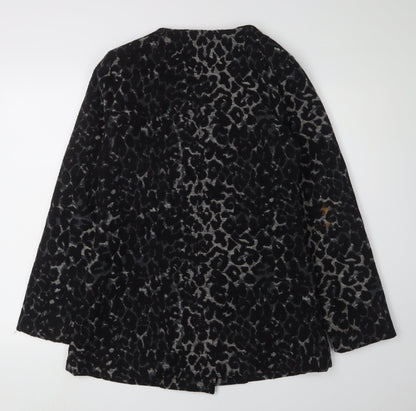 Oxmo Women's Black Animal Print Coat, Size M, Winter Style