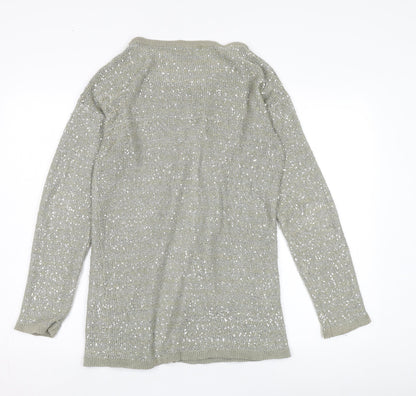 Womens UK Size 14 Mango Silver Cardigan Jumper