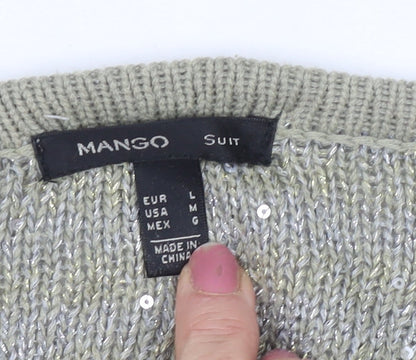 Womens UK Size 14 Mango Silver Cardigan Jumper