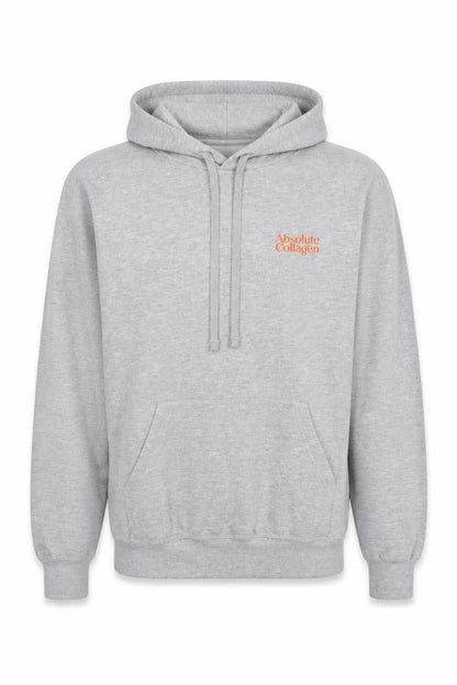 Front view of Russell Grey unisex hoodie - small, comfortable logo style