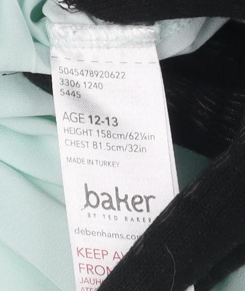 Baker by Ted Baker Girls Green Tunic Blouse 12-13Y, Ruffle Sleeves