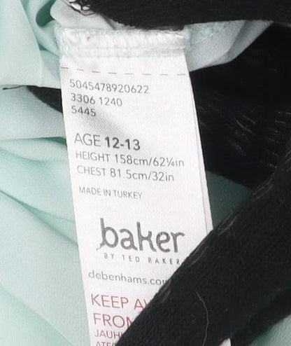 Baker by Ted Baker Girls Green Tunic Blouse 12-13Y, Ruffle Sleeves