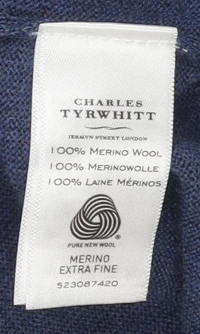Charles Tyrwhitt Men's Blue Wool V-Neck Jumper S