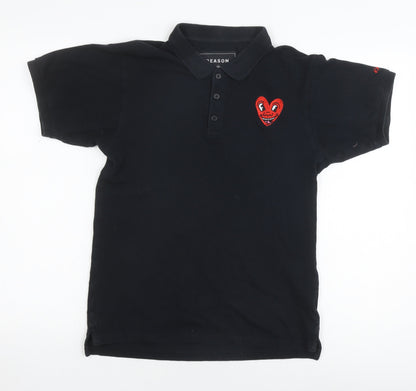 Reason Men's Black Graphic Polo Shirt S - Art Embroidery
