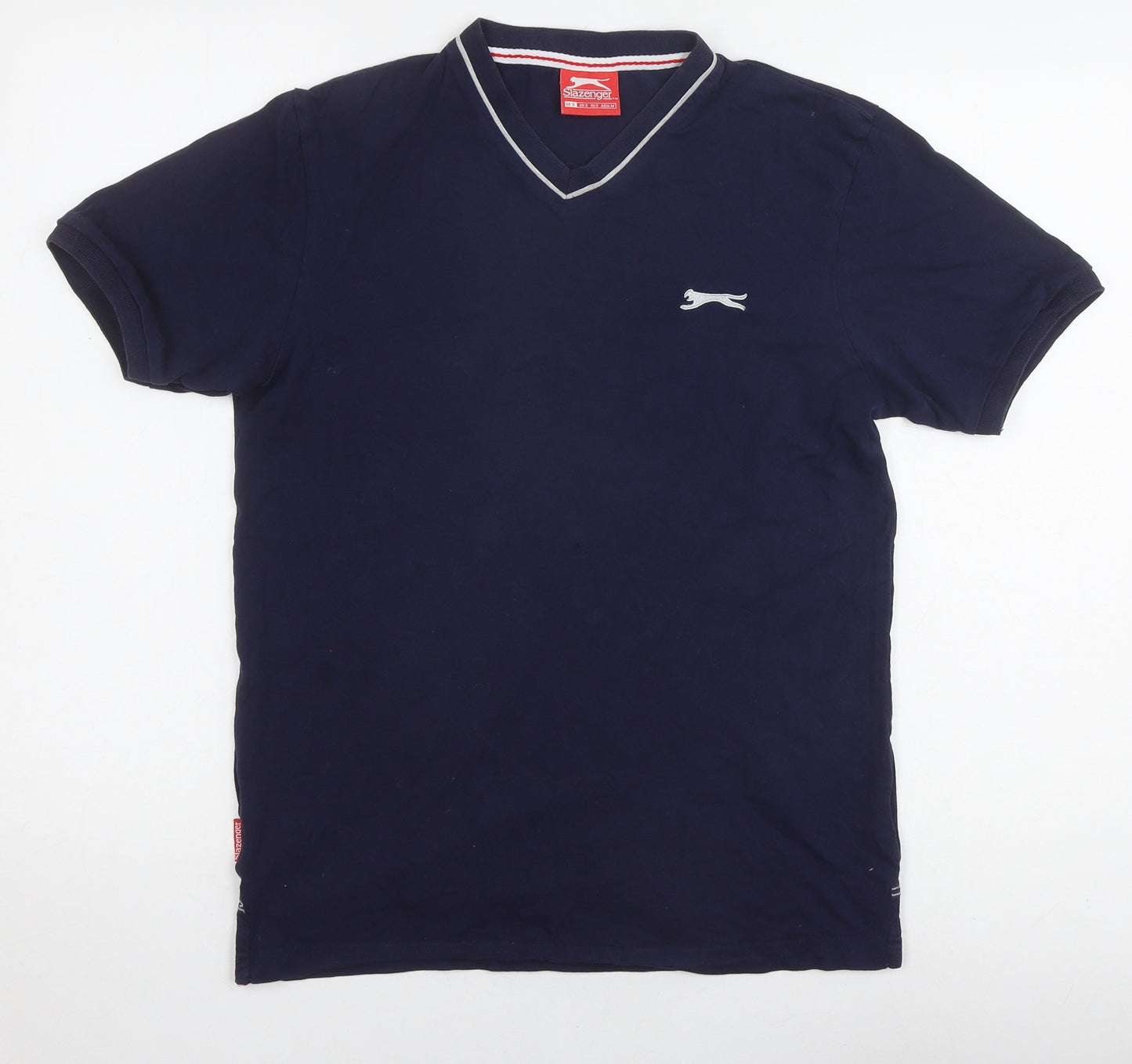 Slazenger Men's Blue V-Neck T-Shirt, Size S, Cotton