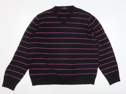 Marks and Spencer Men's XL Black Striped V-Neck Jumper