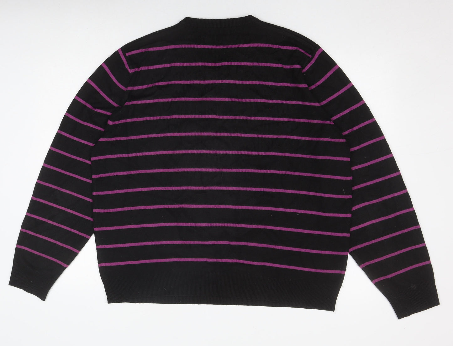 Marks and Spencer Men's XL Black Striped V-Neck Jumper