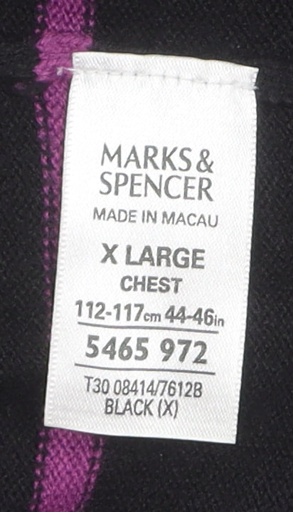 Marks and Spencer Men's XL Black Striped V-Neck Jumper