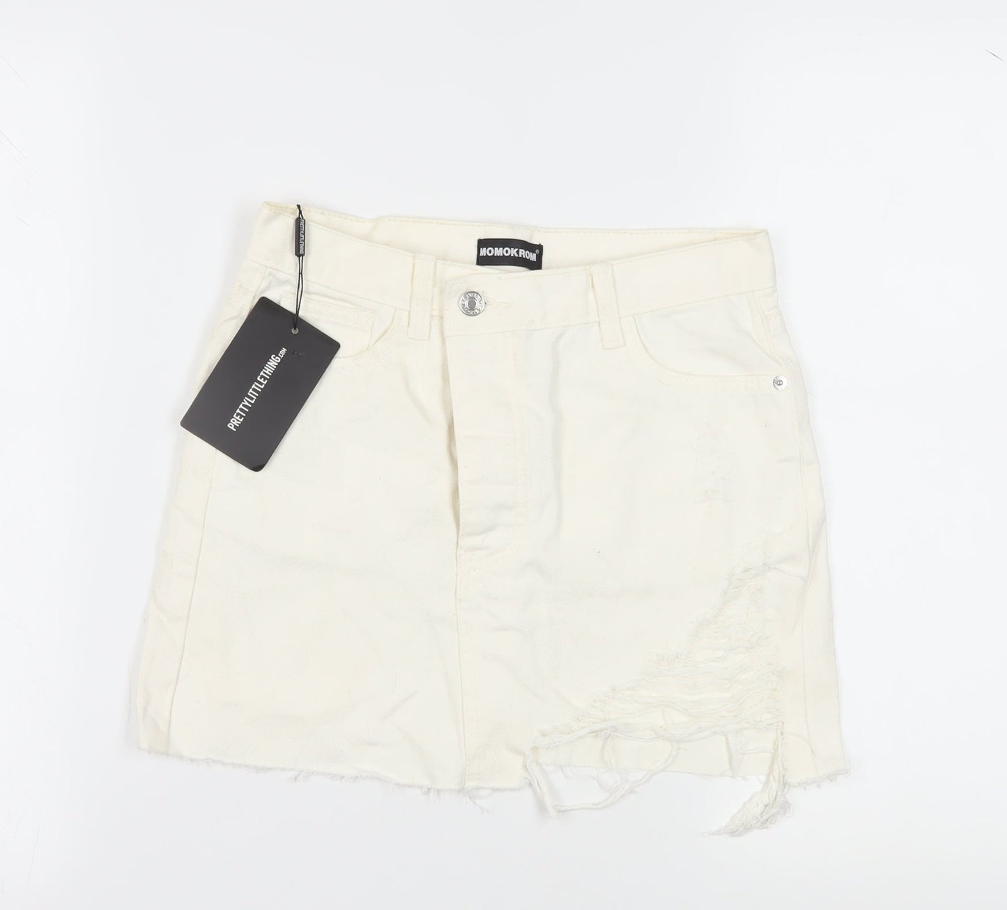 PrettyLittleThing Women's Ivory Mini Skirt - Size 6