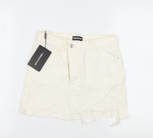 PrettyLittleThing Women's Ivory Mini Skirt - Size 6
