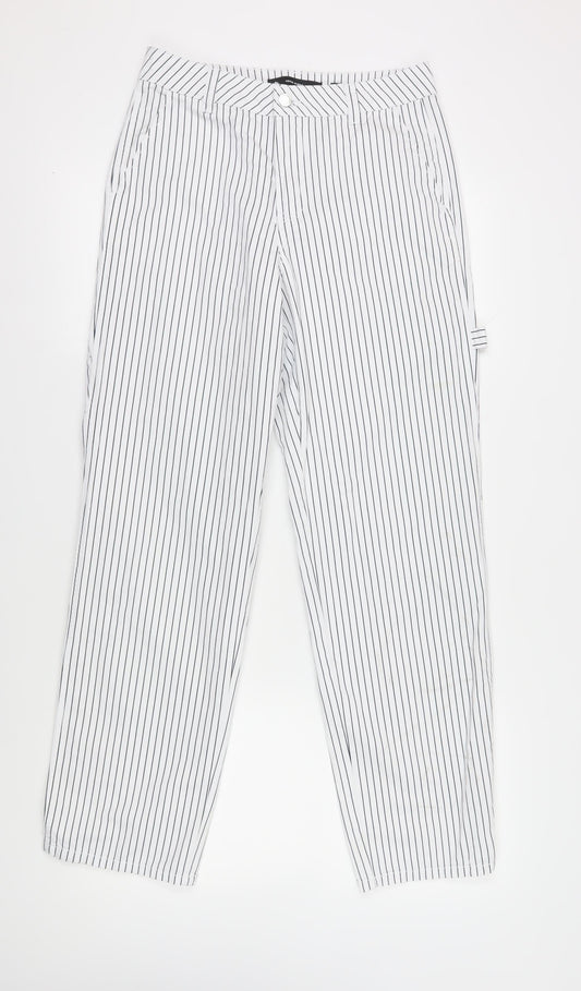 Womens UK Size M VERO MODA Regular Fit Straight White Trousers