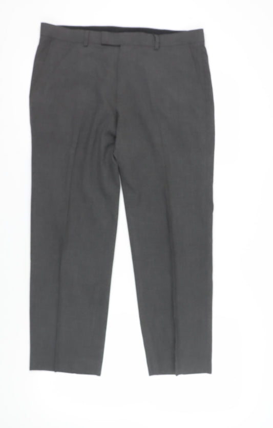 Marks and Spencer Men's Grey Dress Pants, L, Straight