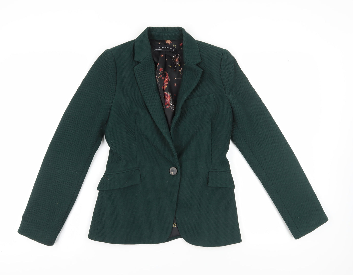 Zara Women's Green Blazer, Regular Fit, 3, Business