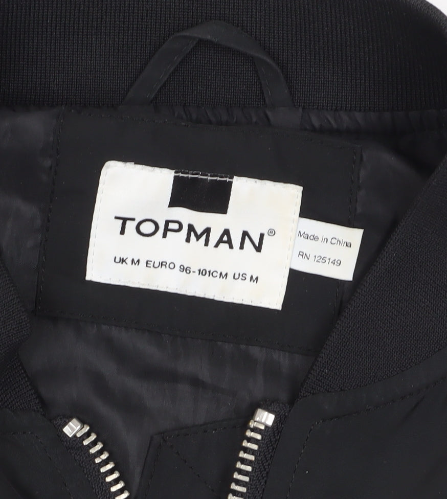 Mens UK Size M Topman Black Bomber Jacket