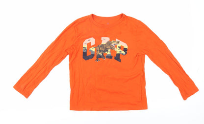 GAP Boys Orange Dinosaur T-Shirt, Size 8-9, Long Sleeve, Cotton