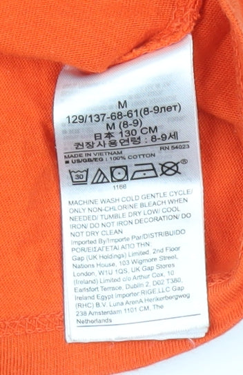 GAP Boys Orange Dinosaur T-Shirt, Size 8-9, Long Sleeve, Cotton