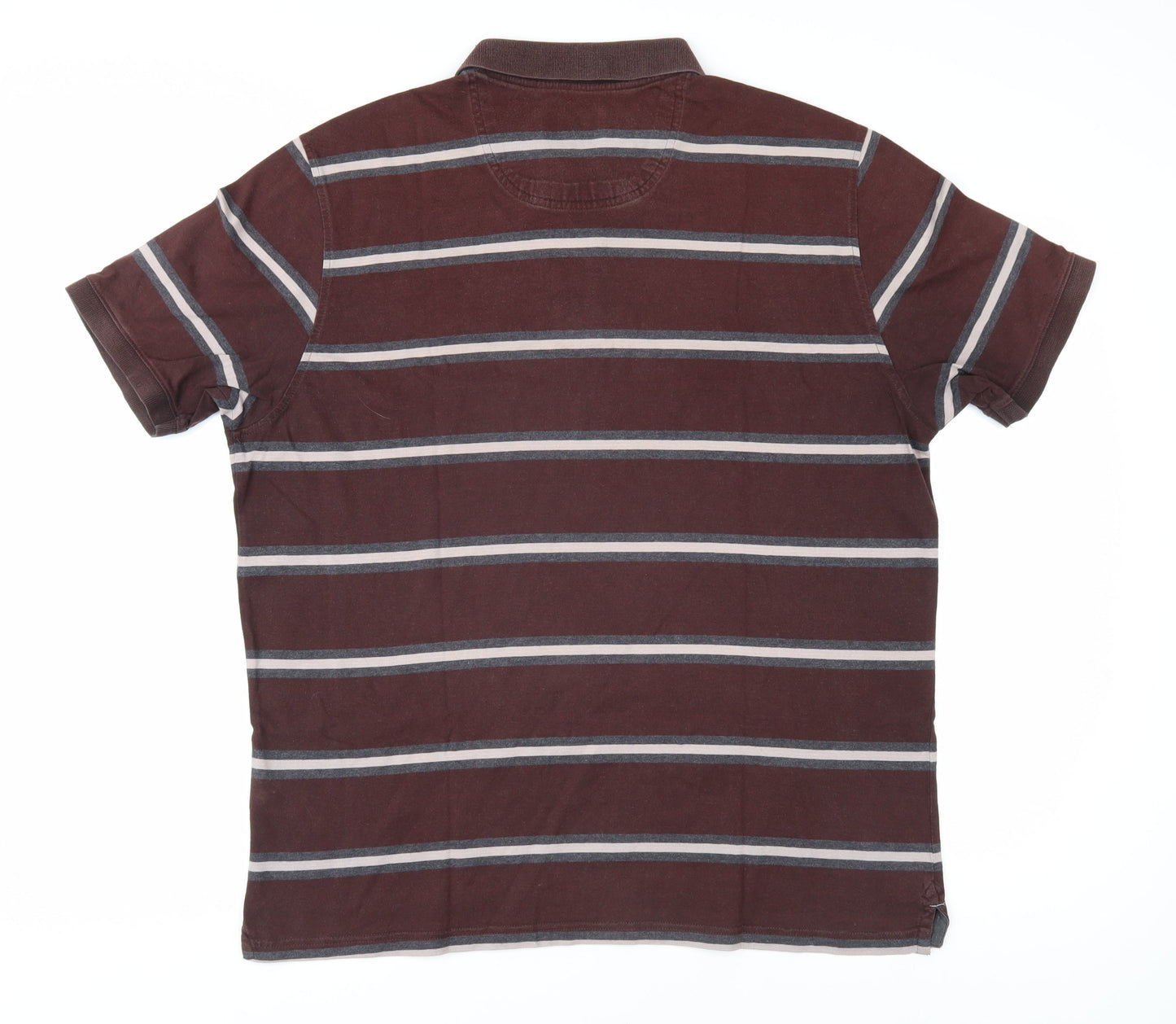 Marks and Spencer Men's Brown Striped Polo Shirt XL