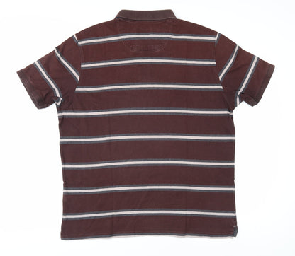 Marks and Spencer Men's Brown Striped Polo Shirt XL