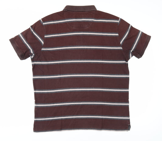Marks and Spencer Men's Brown Striped Polo Shirt XL