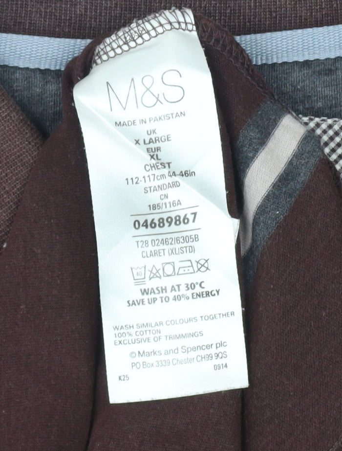 Marks and Spencer Men's Brown Striped Polo Shirt XL